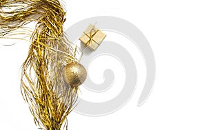 Christmas gift boxes , balls on white background