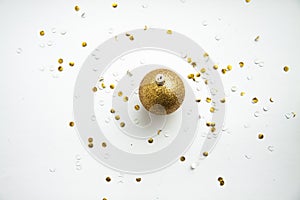 Christmas gift boxes , balls on white background