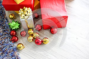 Christmas gift boxes with decorations,Christmastime celebration