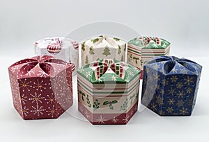 Christmas gift boxes, decorative festive object. Merry Christmas design