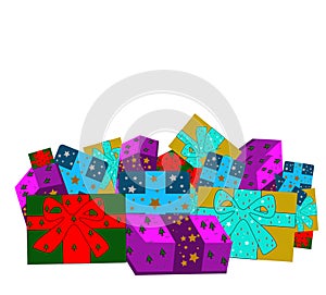 Christmas gift boxes, piles of presents with wrapping , winter sale