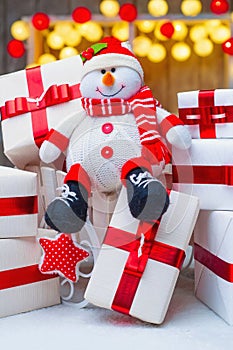 Christmas gift boxes with red ribbon bows