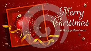 Christmas Gift Card Banner, Merry Christmas Offer Banner, Christmas banner with a red background and gift box, merry Christmas,