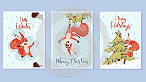 Christmas gift cards set with funny little squirell.