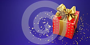 Christmas gift decoration on a blue bokeh light background. 3d