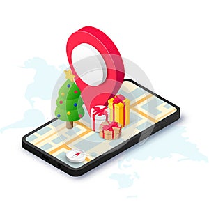 Christmas Gift delivery isometric concept smartphone