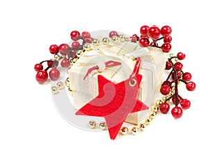 Christmas gift with red star and decorations