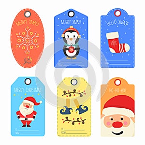 Christmas gift tag with animals and characters.