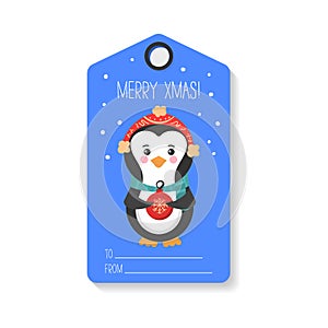 Christmas gift tag with animals and characters.