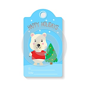 Christmas gift tag with animals and characters.