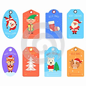 Christmas gift tag with animals and characters.