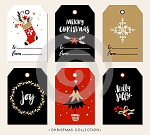 Christmas gift tag with calligraphy. Hand drawn design elements.