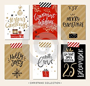 Christmas gift tags and cards with calligraphy.