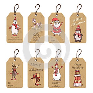 Christmas gift tags with hand drawing elements. Vector illustration sketch Holidays