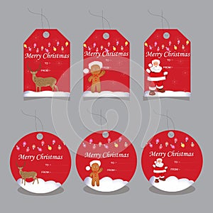 Christmas gift tags, set of flat design sales tags Vector illustration, Christmas greetings elements on red