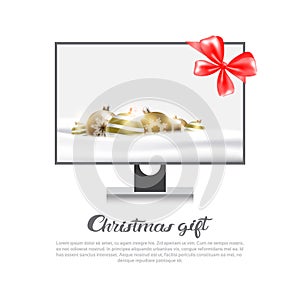 Christmas Gift Template Banner Computer Monitor Discounts On Electronics Concept Holiday Sale And Shopping