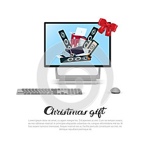 Christmas Gift Template Banner Computer Monitor Discounts On Electronics Concept Holiday Sale And Shopping