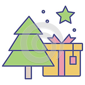 Christmas gift tree Isolated Vector icon which can easily modify or edit