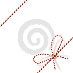 Christmas gift tying: bow-knot of red and white twisted cord. Vector illustration, eps10.