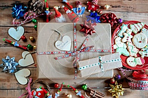 Christmas gift on wooden table