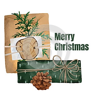 Christmas gift in wrapped box, hand drawn vector