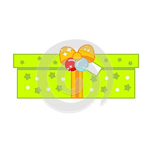 Christmas giftbox. New year present box decorated with baubles and bow. vector clip art