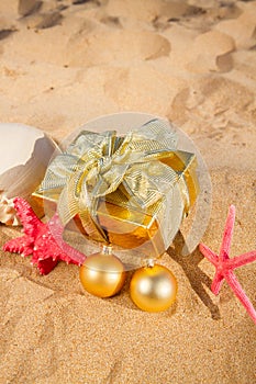 Christmas gifts on beach