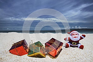 Christmas gifts on beach