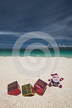 Christmas gifts on beach