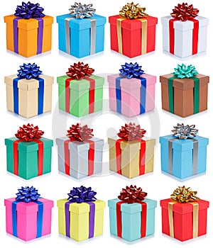 Christmas gifts birthday gift presents background collection collage isolated on white