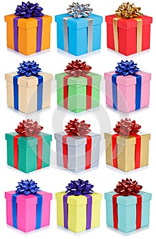 Christmas gifts birthday gift presents background collection collage present isolated on white