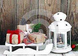 Christmas gifts and candle