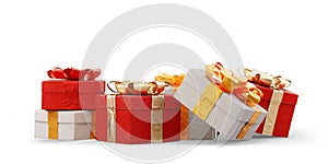 Christmas gifts golden red white and orange 3d-illustration