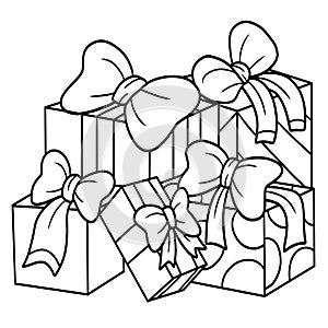 Christmas Gifts Isolated Coloring Page for Kids