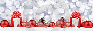 Christmas gifts presents balls banner decoration stars background copyspace