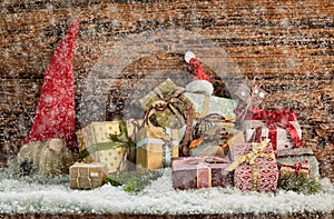 Christmas gifts in a winter snow fall