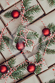 Christmas Gifts wrapped in brown paper .