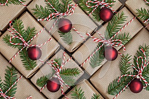 Christmas Gifts wrapped in brown paper .