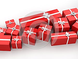 Christmas gifts wrapped in red and white wrappings photo