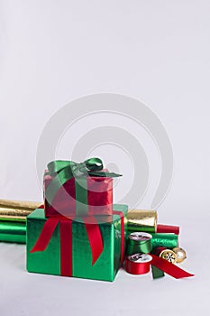 Christmas gifts and wrapping paper