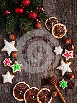 Christmas ginger and honey colorful cookies