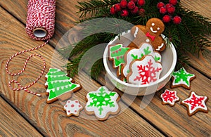 Christmas ginger and honey colorful cookies