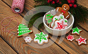 Christmas ginger and honey colorful cookies