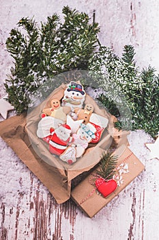 Christmas gingerbread in a box and gift