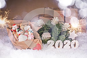 Christmas gingerbread in a box, Merry Christmas and Happy New Year 2020