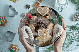 Christmas gingerbread candy cane icing biscuits