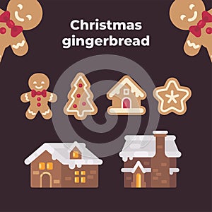 Christmas gingerbread collection. Holiday cookies flat illustration