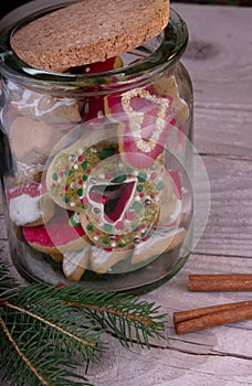 Christmas gingerbread cookie on grungy wood