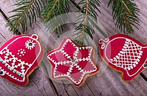Christmas gingerbread cookie on grungy wood