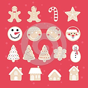 Christmas gingerbread cookie set,holiday illustration